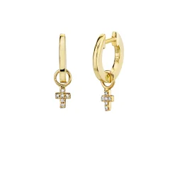 Men's Collection Gold & Diamond Mini Cross Charm Huggie Hoops