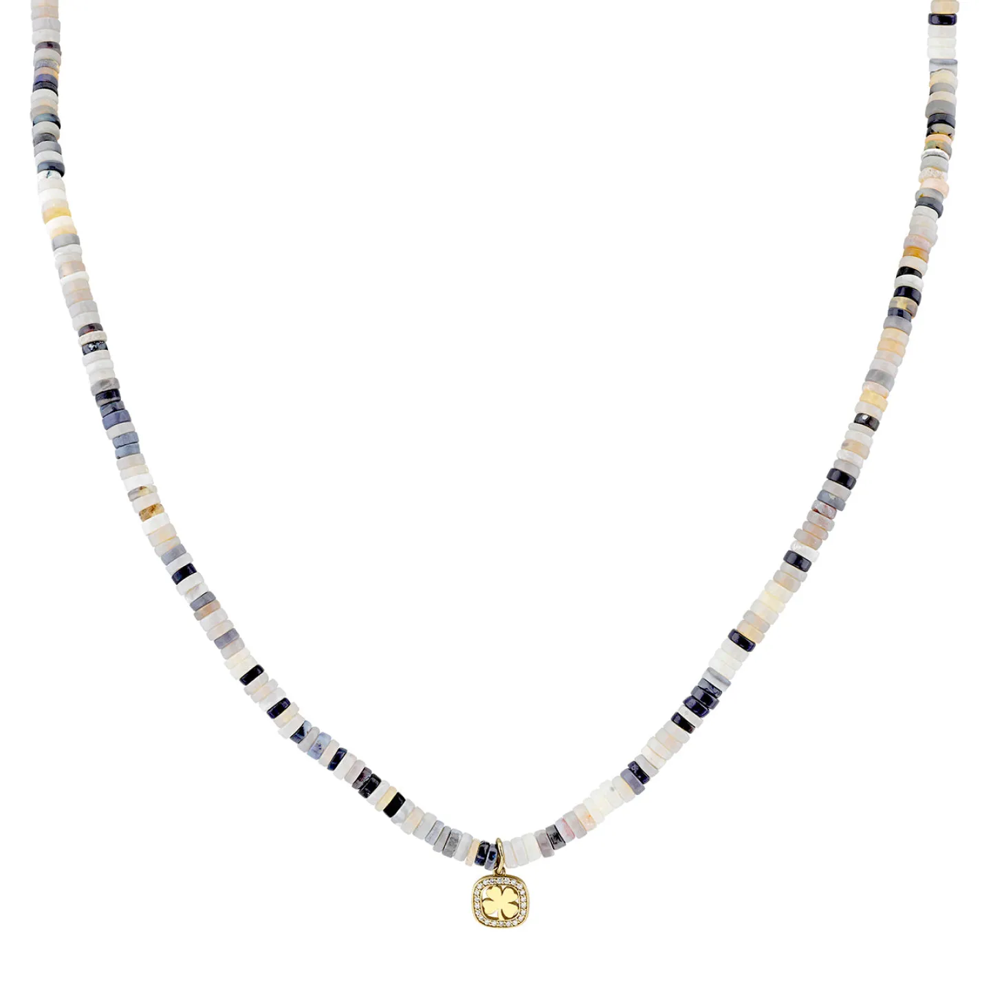 Men's Collection Gold & Diamond Clover Australian Opal Heishi Necklace