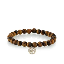 Men's Collection Gold & Diamond Happy Face on Tiger's Eye