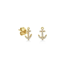 Men's Collection Gold & Diamond Tiny Anchor Stud