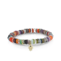 Men's Collection Gold & Diamond Hamsa on Rainbow Heishi