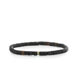 Men's Collection Gold & Diamond Rondelle on Dark Brown Heishi