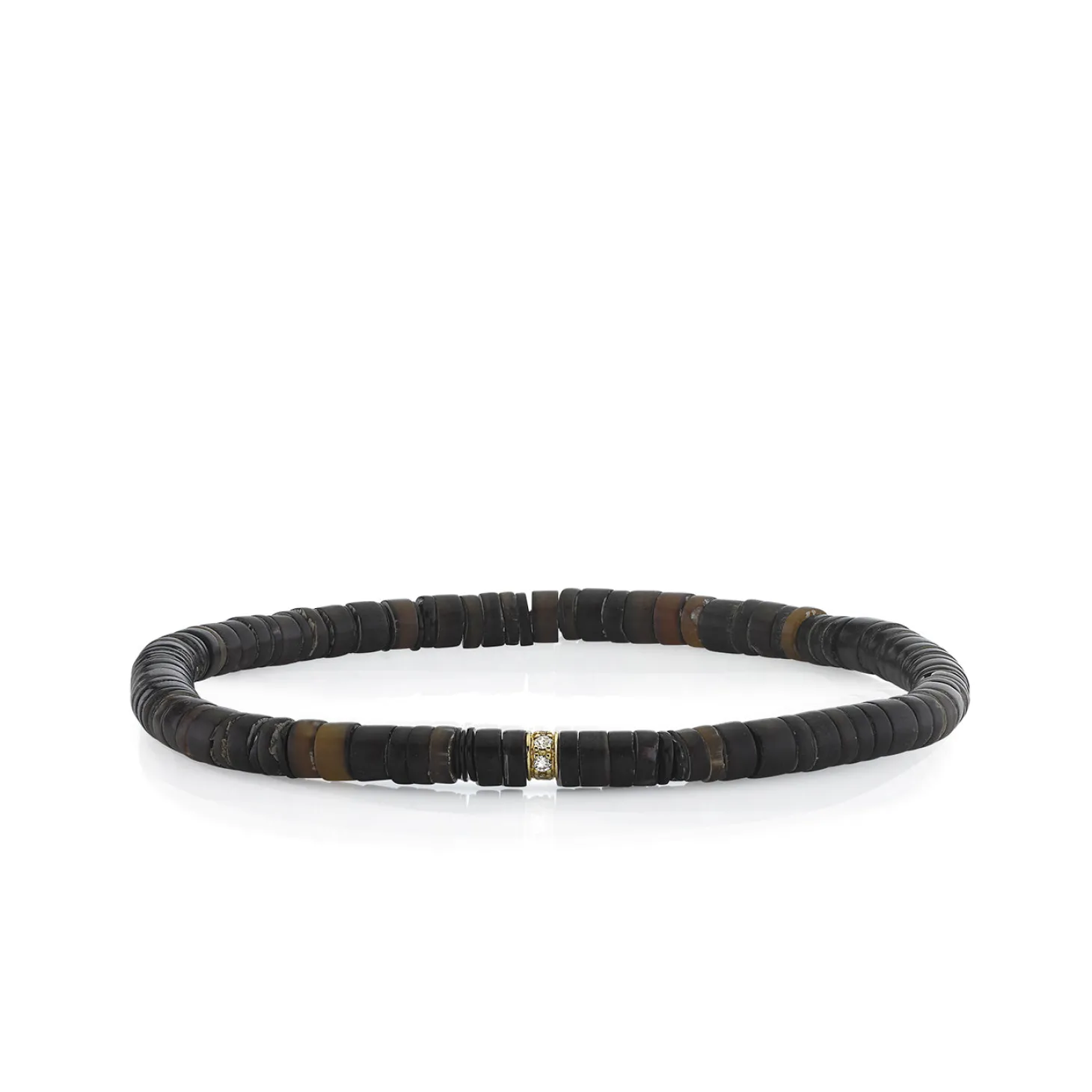 Men's Collection Gold & Diamond Rondelle on Dark Brown Heishi