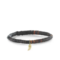 Men's Collection Gold & Diamond Horn on Dark Brown Heishi