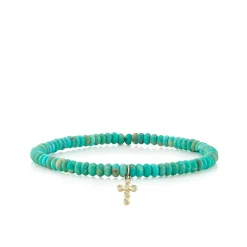 Men's Collection Gold & Diamond Mini Cross on Turquoise