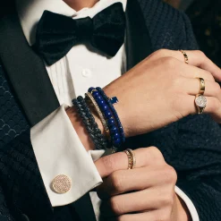 Men's Collection Gold & Diamond Bezel Eye Rondelle on Lapis