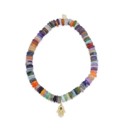 Men's Collection Gold & Diamond Hamsa on Rainbow Heishi
