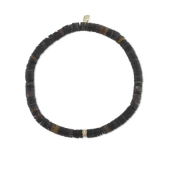 Men's Collection Gold & Diamond Rondelle on Dark Brown Heishi