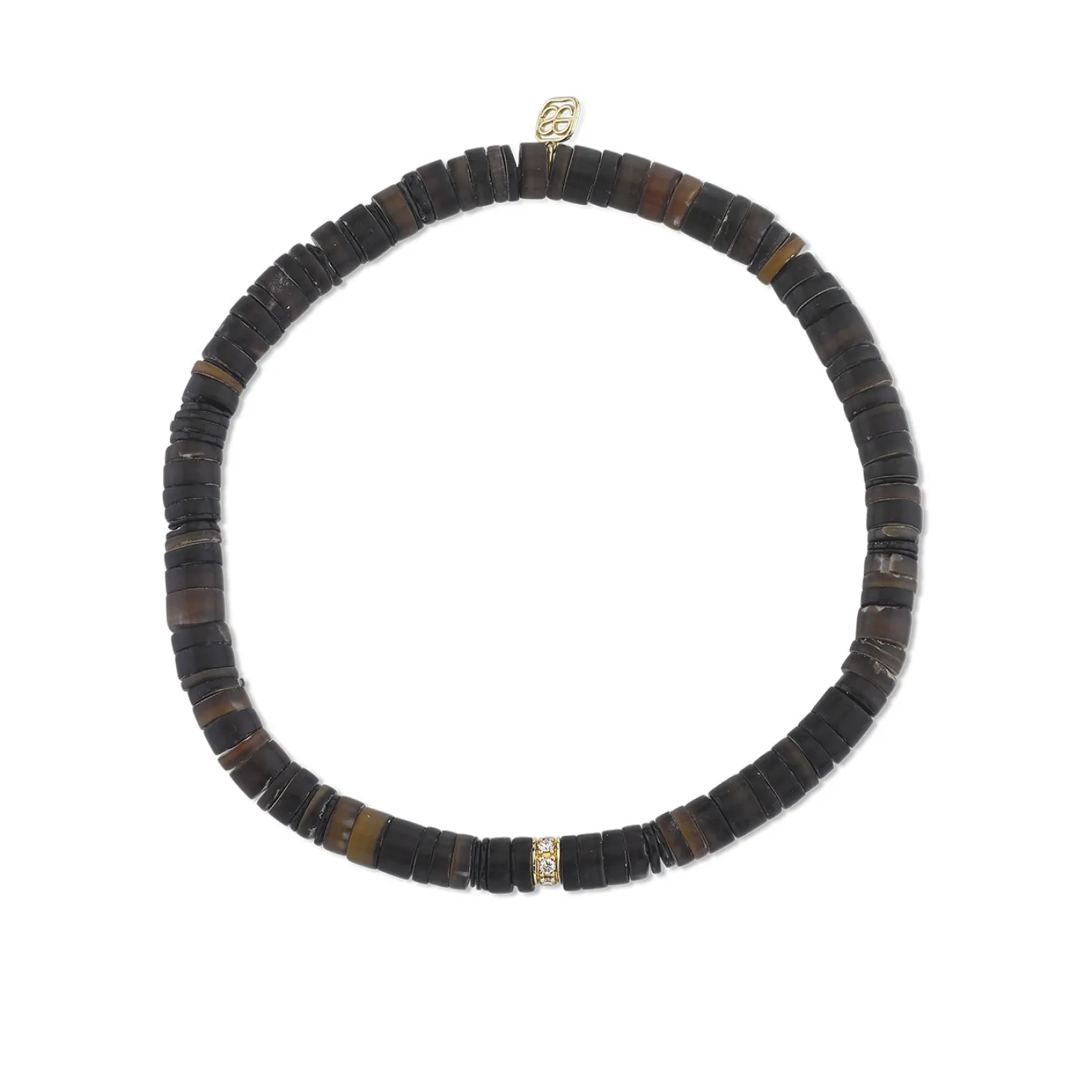 Men's Collection Gold & Diamond Rondelle on Dark Brown Heishi