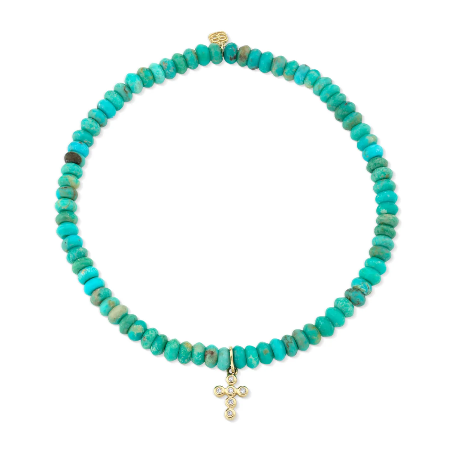 Men's Collection Gold & Diamond Mini Cross on Turquoise