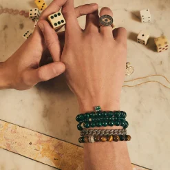 Men's Collection Gold & Diamond Eternity Rondelle on Malachite