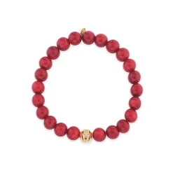 Men's Collection Gold & Diamond Hamsa Bead on Red Sea Bamboo