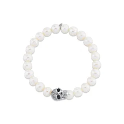 Men's Collection Gold & Diamond Large Skull Bead on Pearl