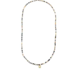 Men's Collection Gold & Diamond Clover Australian Opal Heishi Necklace
