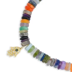 Men's Collection Gold & Diamond Hamsa on Rainbow Heishi
