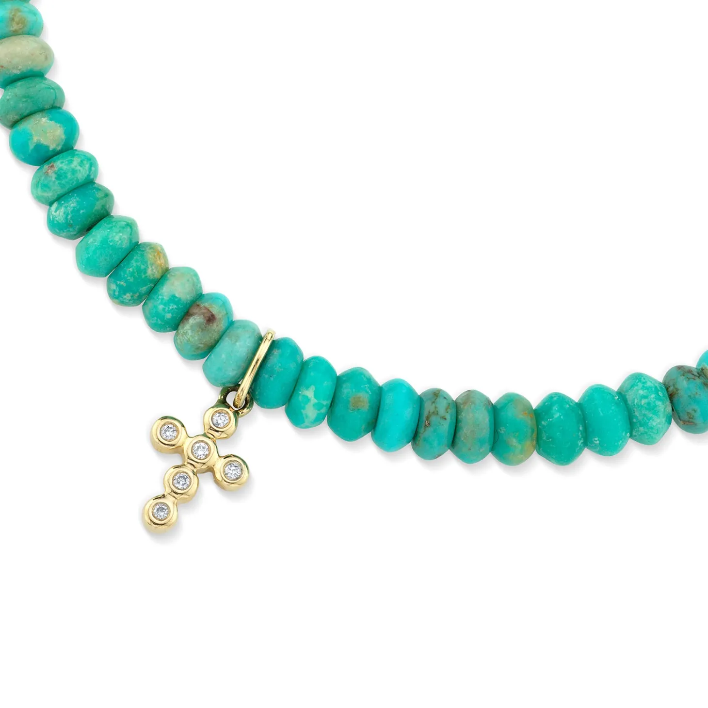 Men's Collection Gold & Diamond Mini Cross on Turquoise