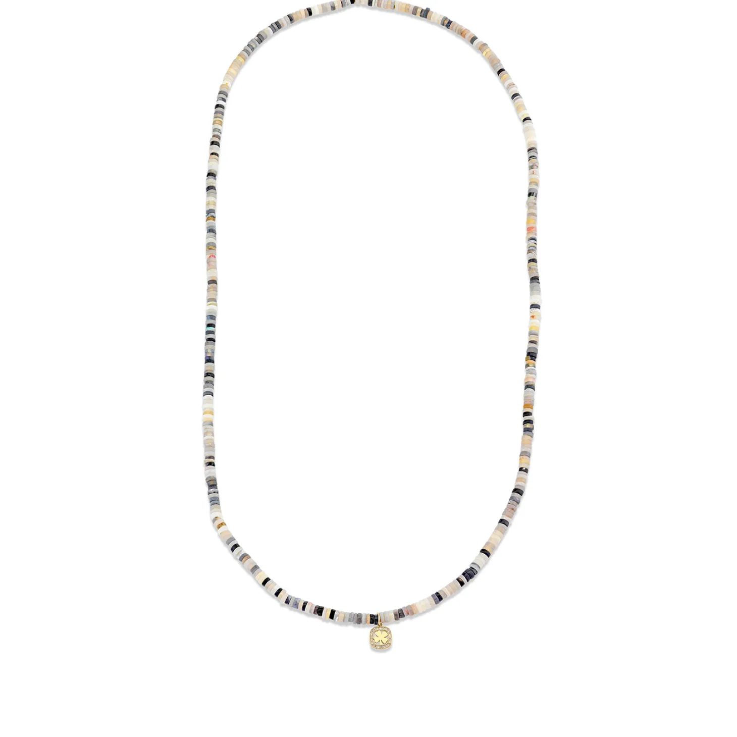 Men's Collection Gold & Diamond Clover Australian Opal Heishi Necklace