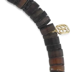 Men's Collection Gold & Diamond Rondelle on Dark Brown Heishi