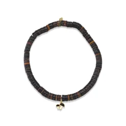 Men's Collection Gold & Enamel Tiny Mushroom on Dark Brown Heishi