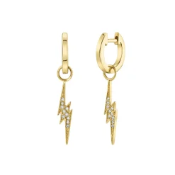 Men's Collection Gold Huggie Hoop and Lightning Bolt Charm Earrings