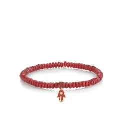 Men's Collection Gold Red Enamel Hamsa on Dark Red Jade
