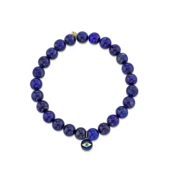Men's Collection Gold Tiny Enamel Eye Medallion on Lapis