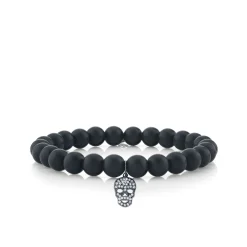 Men's Collection Mini Black Rhodium & Pavé Diamond Skull on Matte Black Onyx
