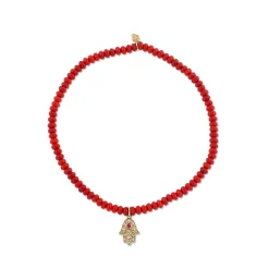 Men's Collection Mini Gold & Diamond Hamsa on Red Sea Bamboo