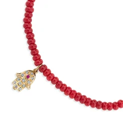 Men's Collection Mini Gold & Diamond Hamsa on Red Sea Bamboo