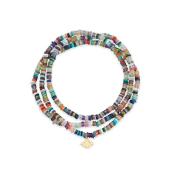 Men's Collection Pure Gold Eye on Rainbow Heishi Necklace
