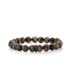 Men's Collection Rhodium & Black Diamond Rondelle on Jasper