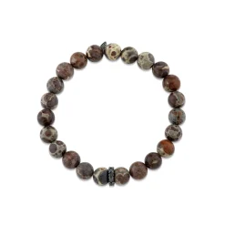 Men's Collection Rhodium & Black Diamond Rondelle on Jasper