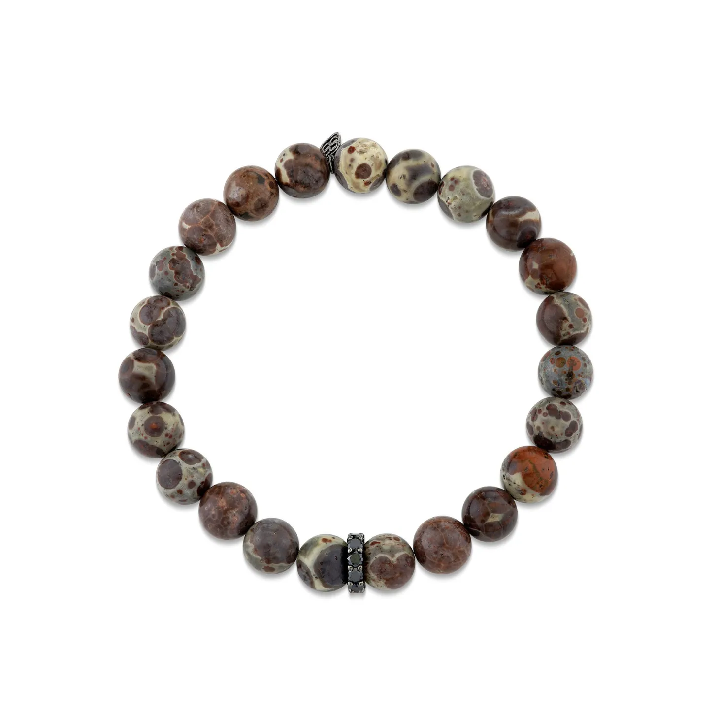 Men's Collection Rhodium & Black Diamond Rondelle on Jasper