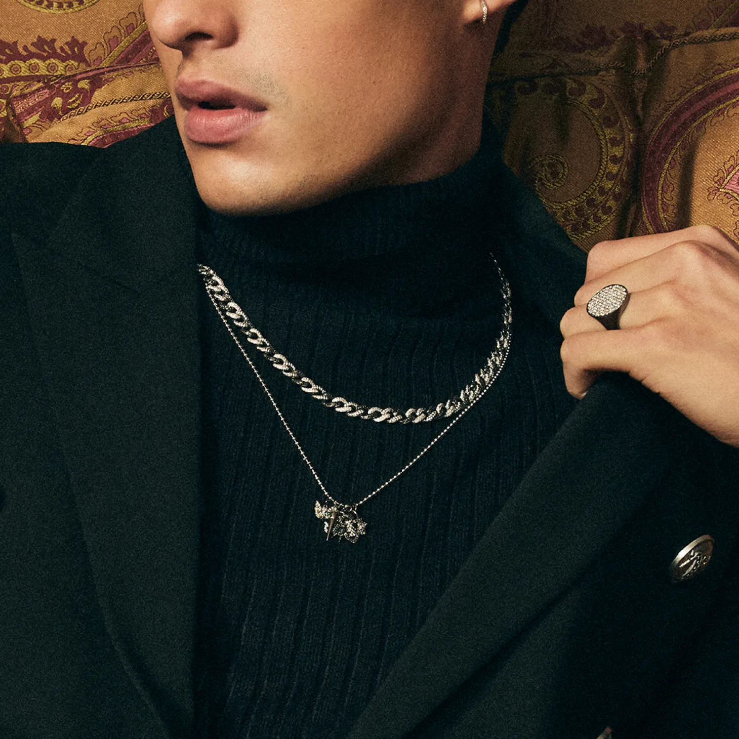 Men's Collection Two-Tone Gold & Pavé Diamond Link Necklace