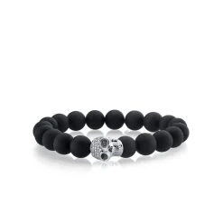 Men's Collection White Gold & Pave Diamond Skull on Onyx
