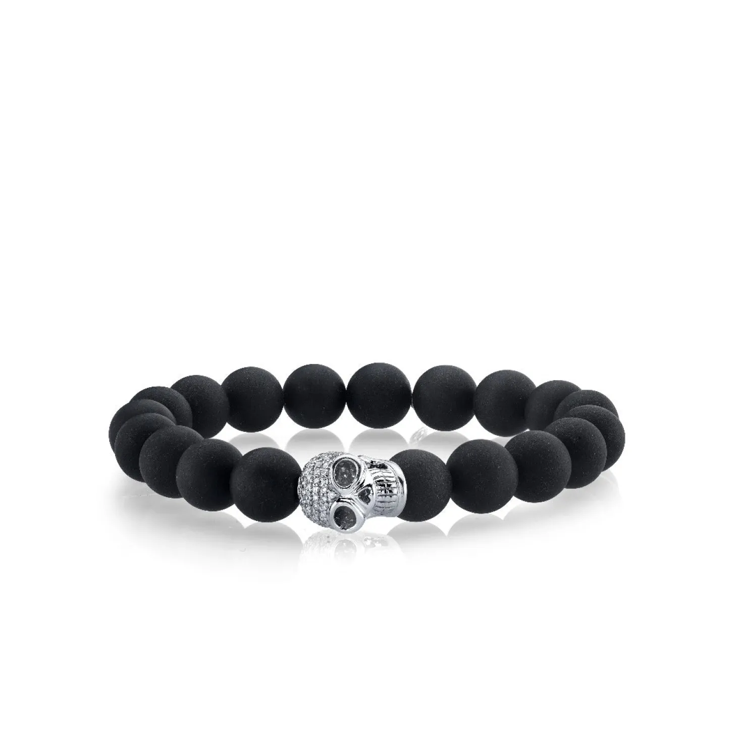 Men's Collection White Gold & Pave Diamond Skull on Onyx