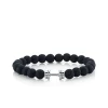 Men's Collection White Gold Dumbbell Bead on Black Matte Onyx