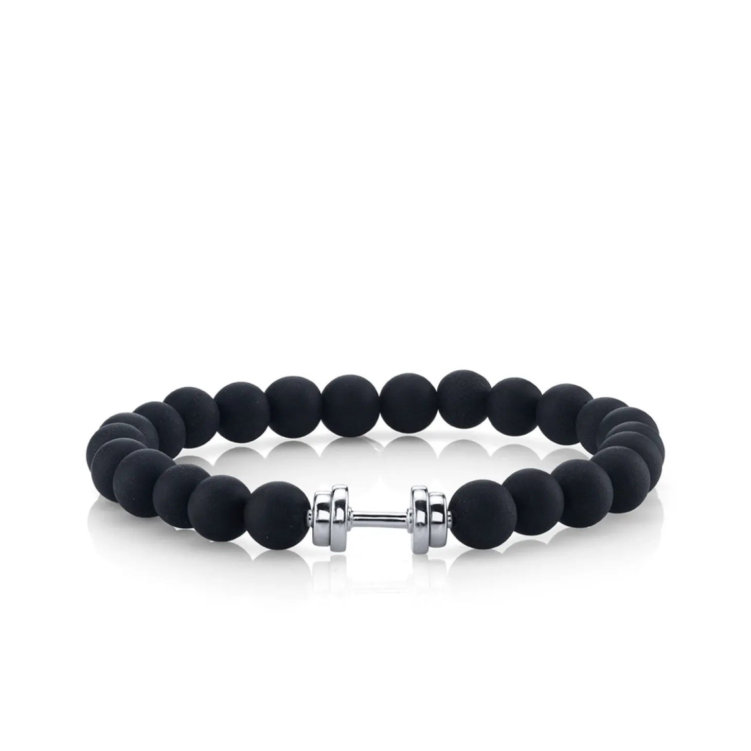 Men's Collection White Gold Dumbbell Bead on Black Matte Onyx