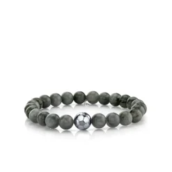 Men's Collection White Gold Soccer Ball Bead on Grey Cat's Eye