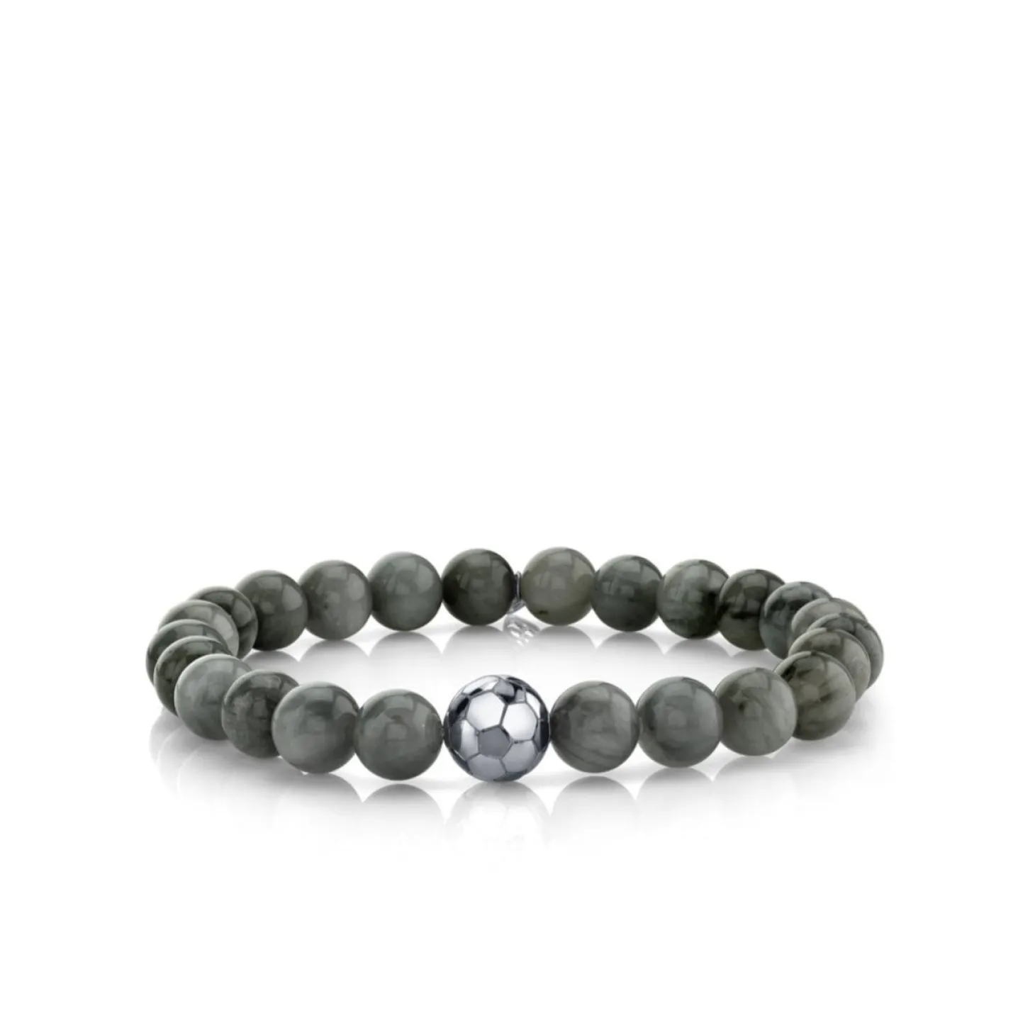 Men's Collection White Gold Soccer Ball Bead on Grey Cat's Eye