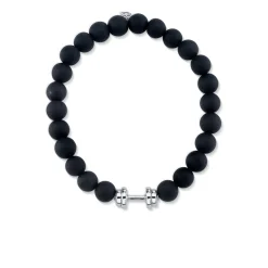 Men's Collection White Gold Dumbbell Bead on Black Matte Onyx