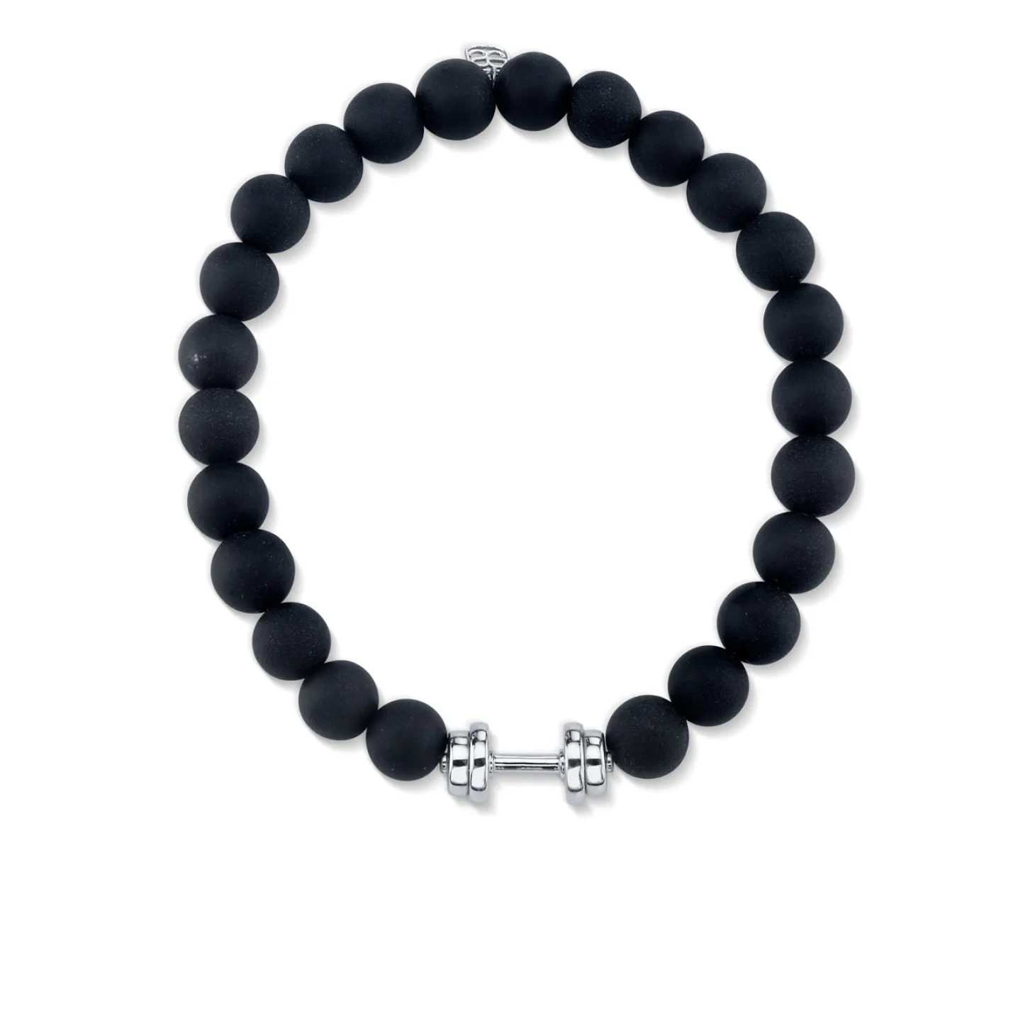 Men's Collection White Gold Dumbbell Bead on Black Matte Onyx