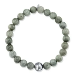 Men's Collection White Gold Soccer Ball Bead on Grey Cat's Eye