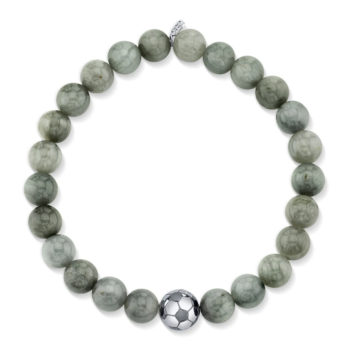 Men's Collection White Gold Soccer Ball Bead on Grey Cat's Eye