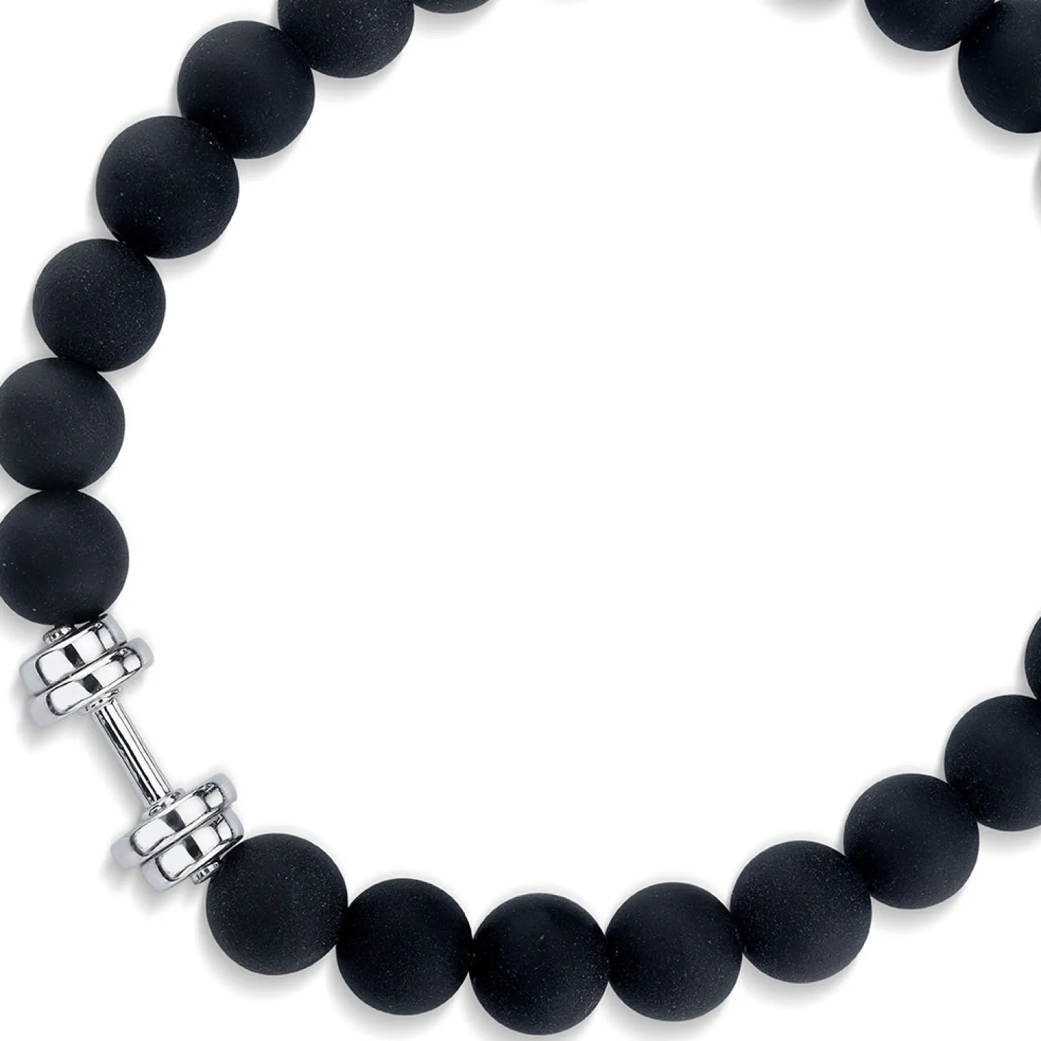 Men's Collection White Gold Dumbbell Bead on Black Matte Onyx