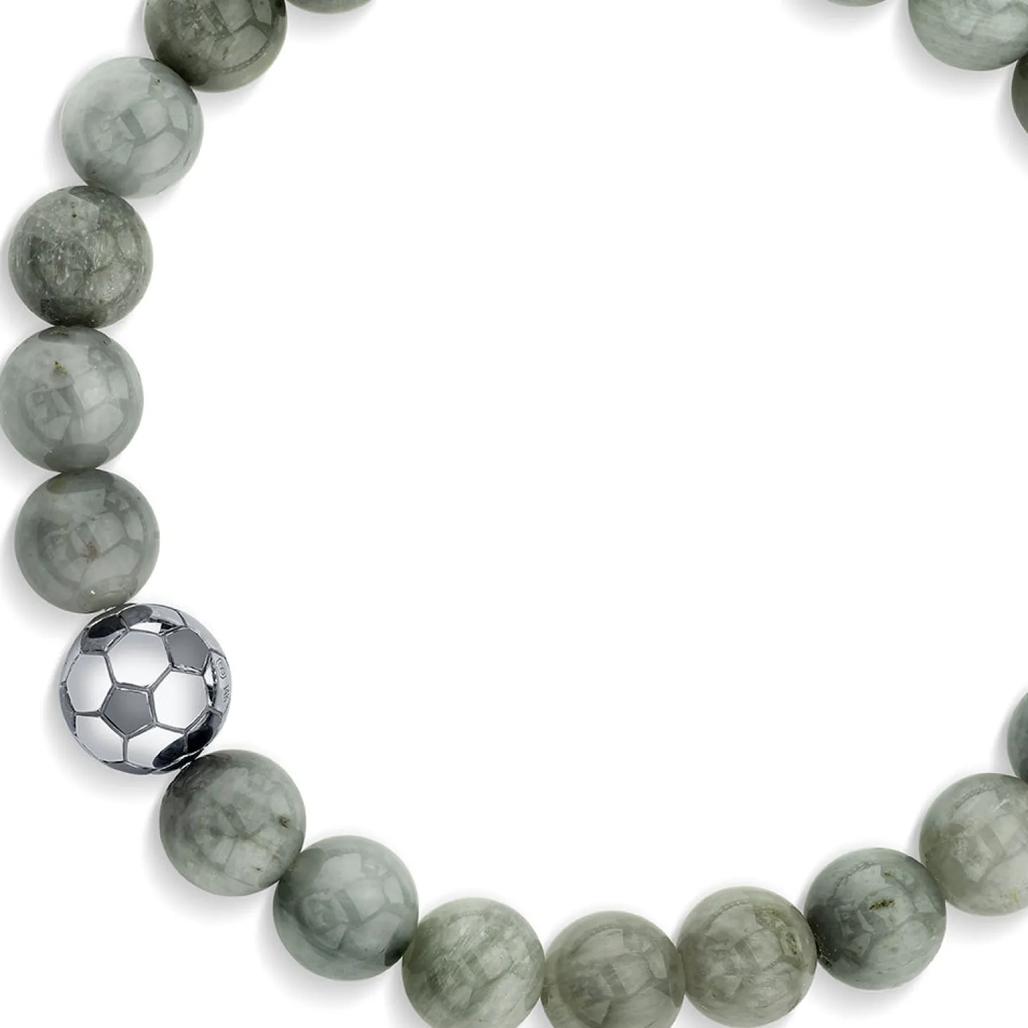 Men's Collection White Gold Soccer Ball Bead on Grey Cat's Eye