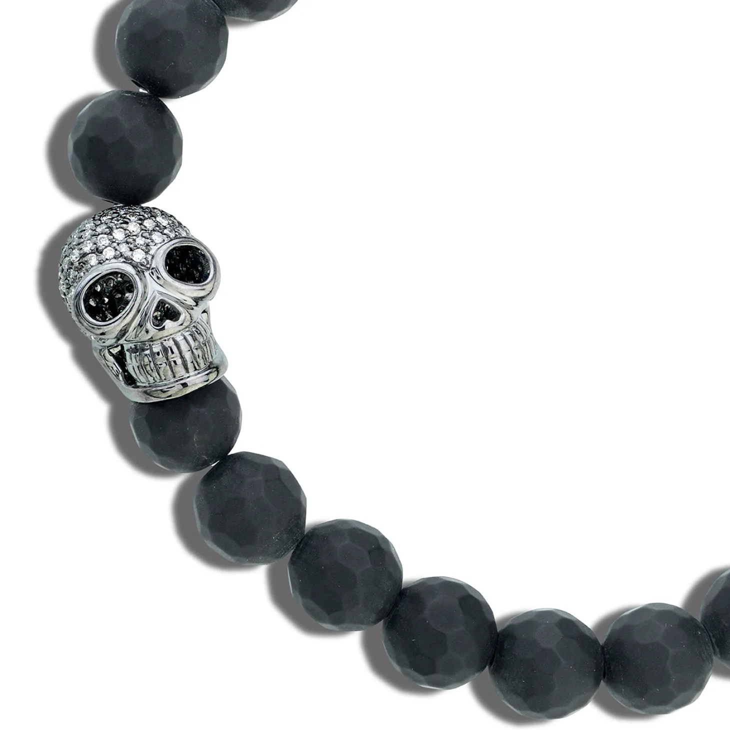 Men's Collection White Gold & Pave Diamond Skull on Onyx