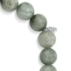 Men's Collection White Gold Soccer Ball Bead on Grey Cat's Eye