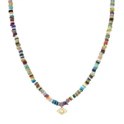 Pure Gold Eye on Rainbow Heishi Necklace