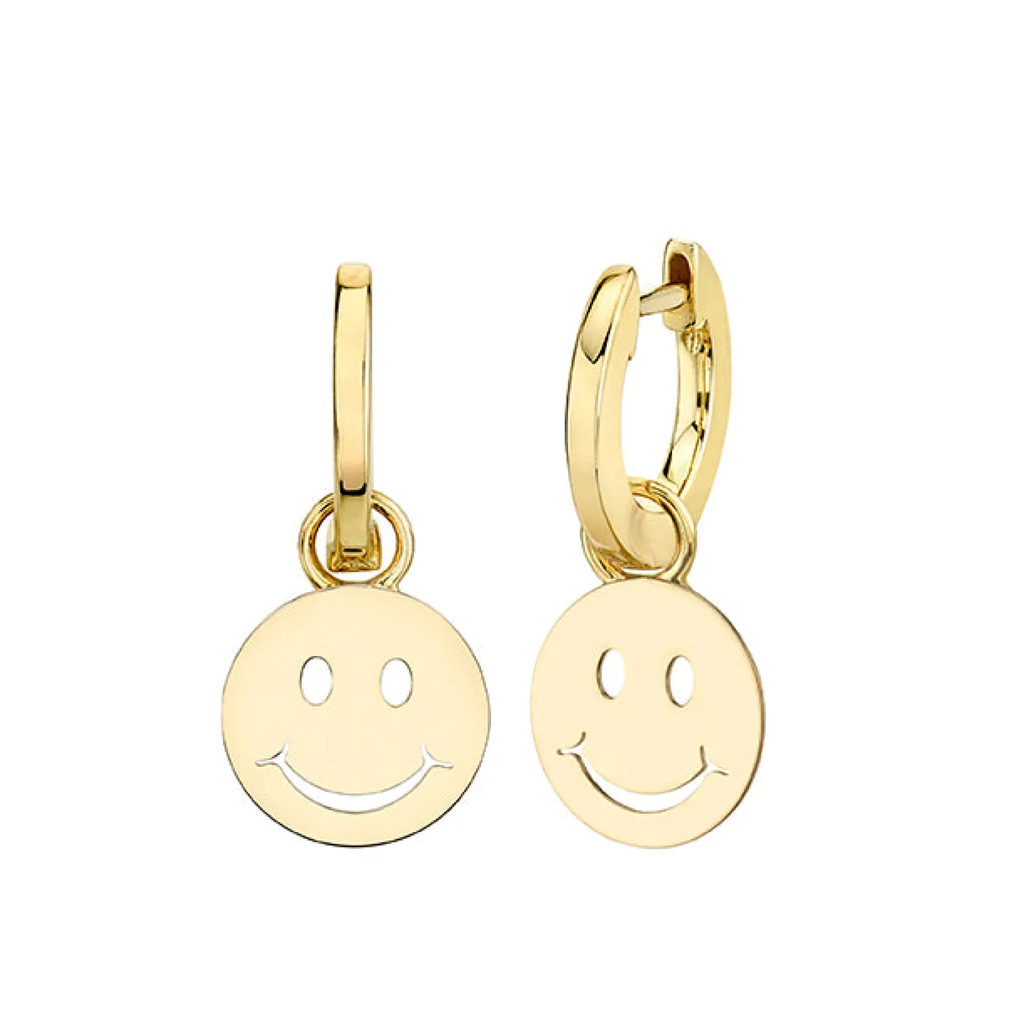 Pure Gold Happy Face Charm Hoops